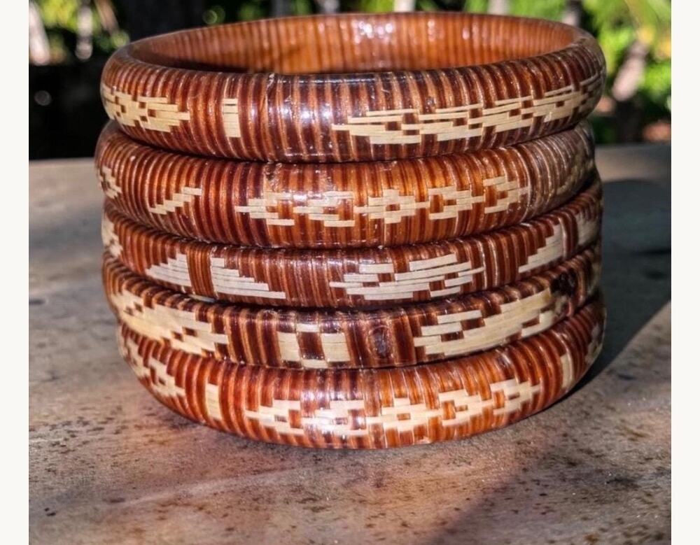 Artisan Brown and Cream Woven Bamboo Bracelets (Set of 5)